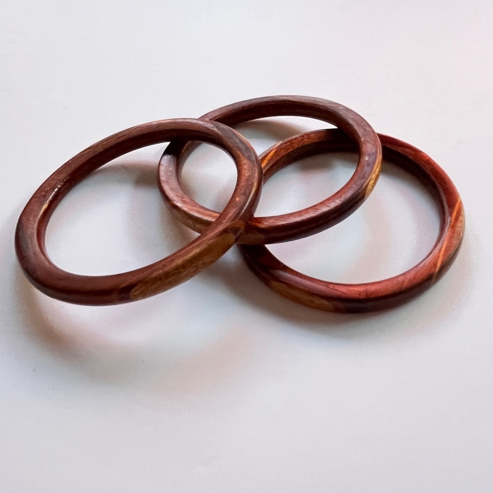 Set of (3) Tiger Eye Wooden Carved Bangles